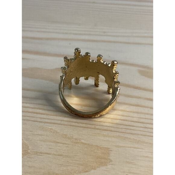 Broad Gold Tone Artistic Textured Womens Ring - Picture 5 of 6